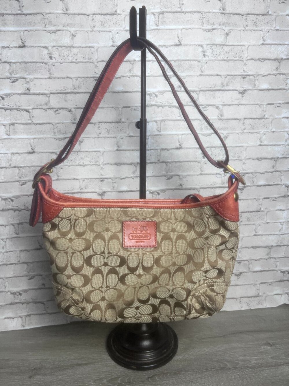 Vintage Y2k Coach Monogram Canvas Hobo Bag 12594